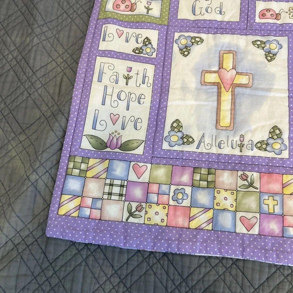 Religious Christian Lamb Cross Quilted Baby Blanket‎ 32x41 Handmade Nursery